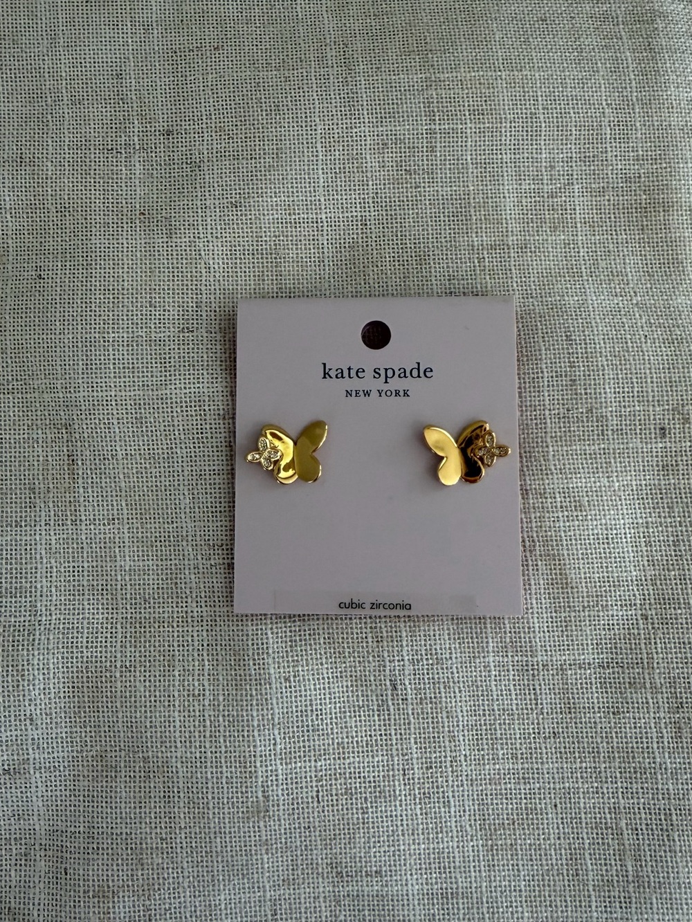 kate spade Gold Butterfly Stud Earrings CZ Accent NWT - Picture 2 of 3